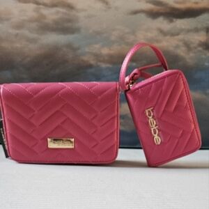 Bebe Fuchsia Quilted Clutch/Crossbody & Wristlet Set NWT